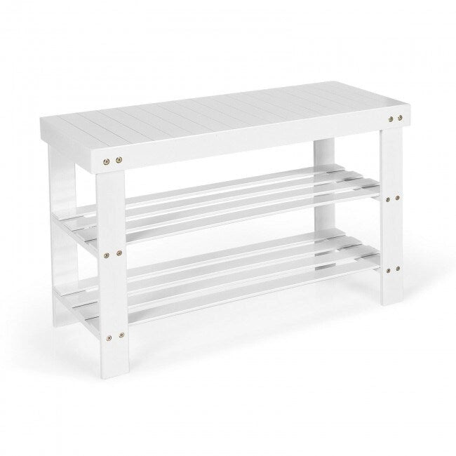 3 Tier Bamboo Bench Storage Shoe Shelf - 27.5 x 11 x 17.5 (L x W x H)