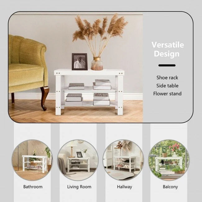 3 Tier Bamboo Bench Storage Shoe Shelf - 27.5 x 11 x 17.5 (L x W x H)