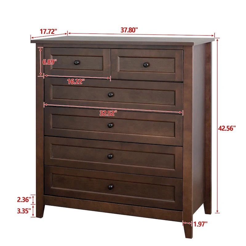 Modern 43-in Storage Solid Wood Retro Round Handle Side Cabinet with 6-Drawer