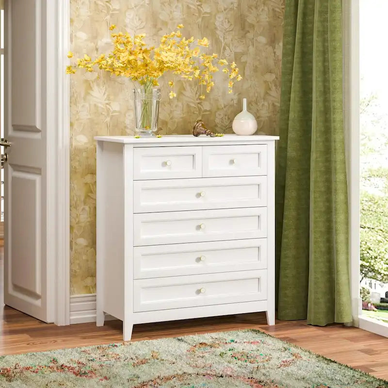 Modern 43-in Storage Solid Wood Retro Round Handle Side Cabinet with 6-Drawer