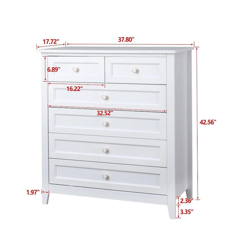 Modern 43-in Storage Solid Wood Retro Round Handle Side Cabinet with 6-Drawer