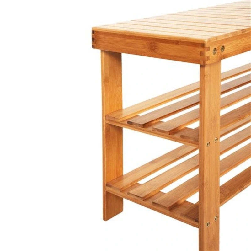 90cm Strip Pattern 3 Tiers Bamboo Stool Shoe Rack Wood Color - 35.43 x 11.02 x 17.72