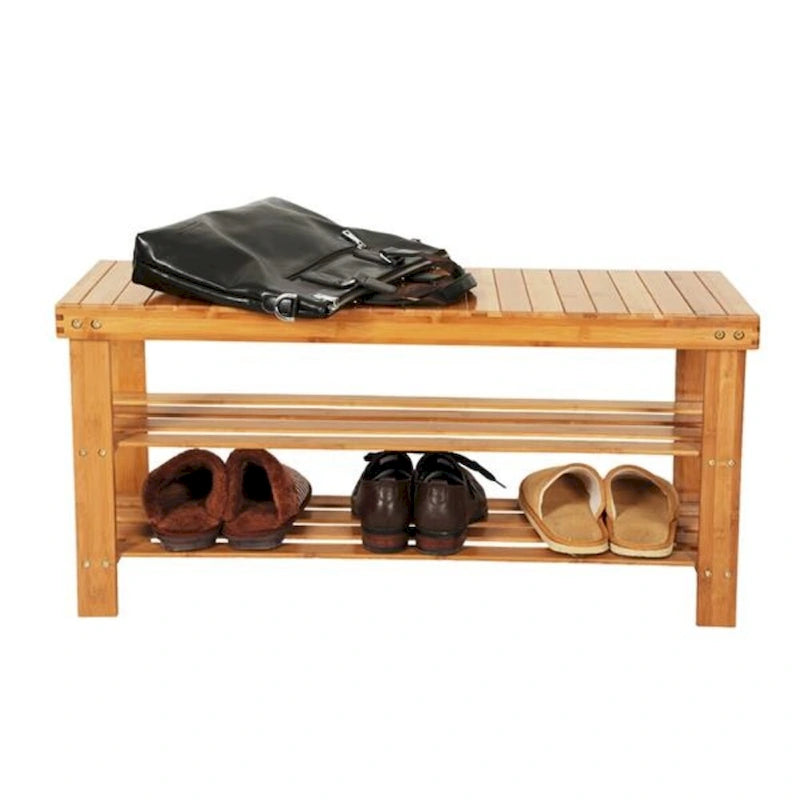 90cm Strip Pattern 3 Tiers Bamboo Stool Shoe Rack Wood Color - 35.43 x 11.02 x 17.72