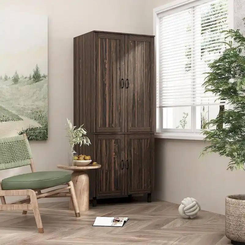 Dark Wood Grain Storage Cabinet Multi-functional Buffet Sideboard - 31.5Wx78.7Hx23.6D