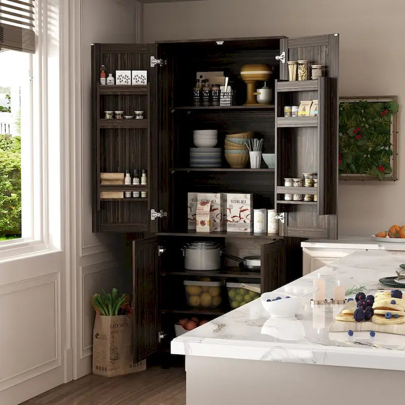 Dark Wood Grain Storage Cabinet Multi-functional Buffet Sideboard - 31.5Wx78.7Hx23.6D