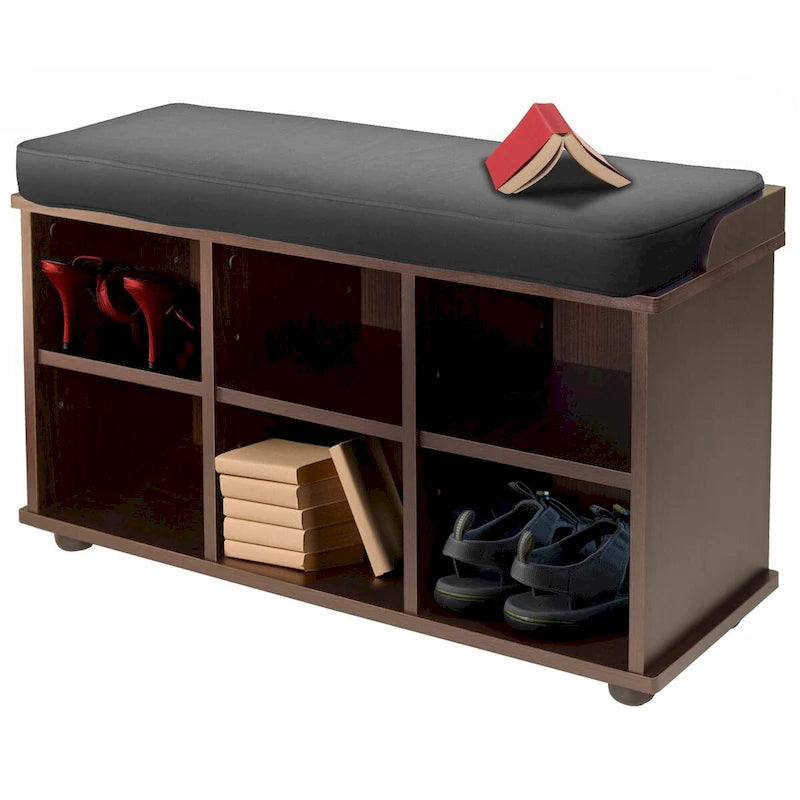 Townsend Storage Bench with Seat Cushion, Espresso and Black - 33.7 x 12.52 x 19.17 inches