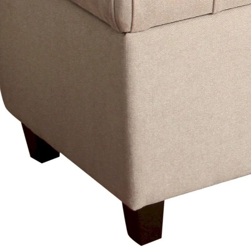 Fabric Upholstered Button Tufted Wooden Bench With Hinged Storage, Cream and Brown - 18 H x 40 W x 18 L Inches