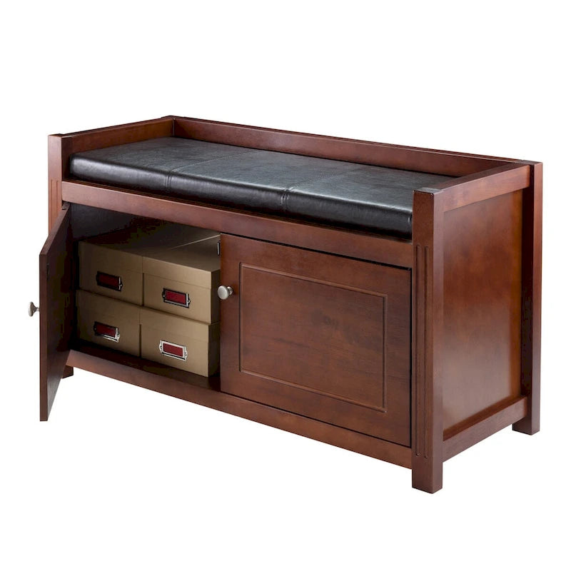 Charleston 2-Pc Storage Bench with Seat Cushion, Walnut and Espresso - 39.76 x 15.35 x 21.65 inches