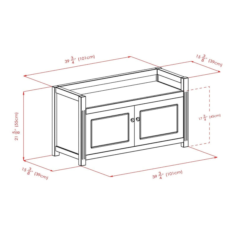 Charleston 2-Pc Storage Bench with Seat Cushion, Walnut and Espresso - 39.76 x 15.35 x 21.65 inches