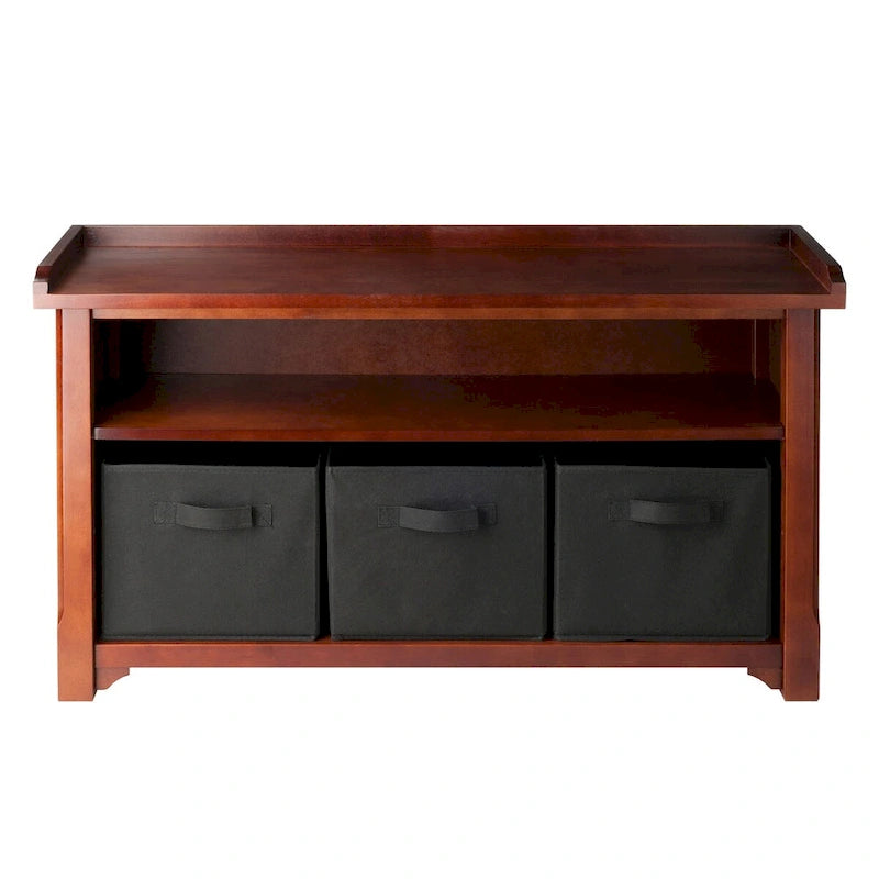 Verona 4-Pc Storage Bench with 3 Foldable Fabric Baskets, Walnut and Black - 40 x 14.2 x 22 inches