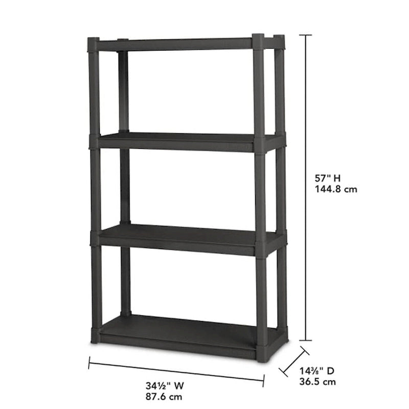 Sterilite Plastic Indoor Outdoor 4 Shelf Durable Shelving Unit, Gray, 2 Pack - 2-Pack