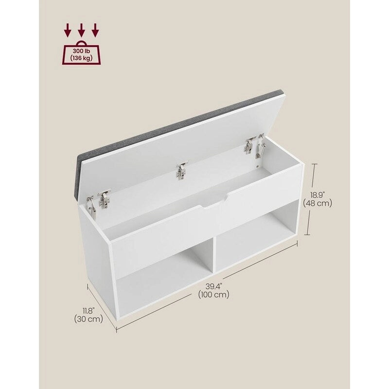 Gray Wood Shoe Storage Entryway Bench with Cushioned Seat - 11.8D x 39.4W x 18.9H