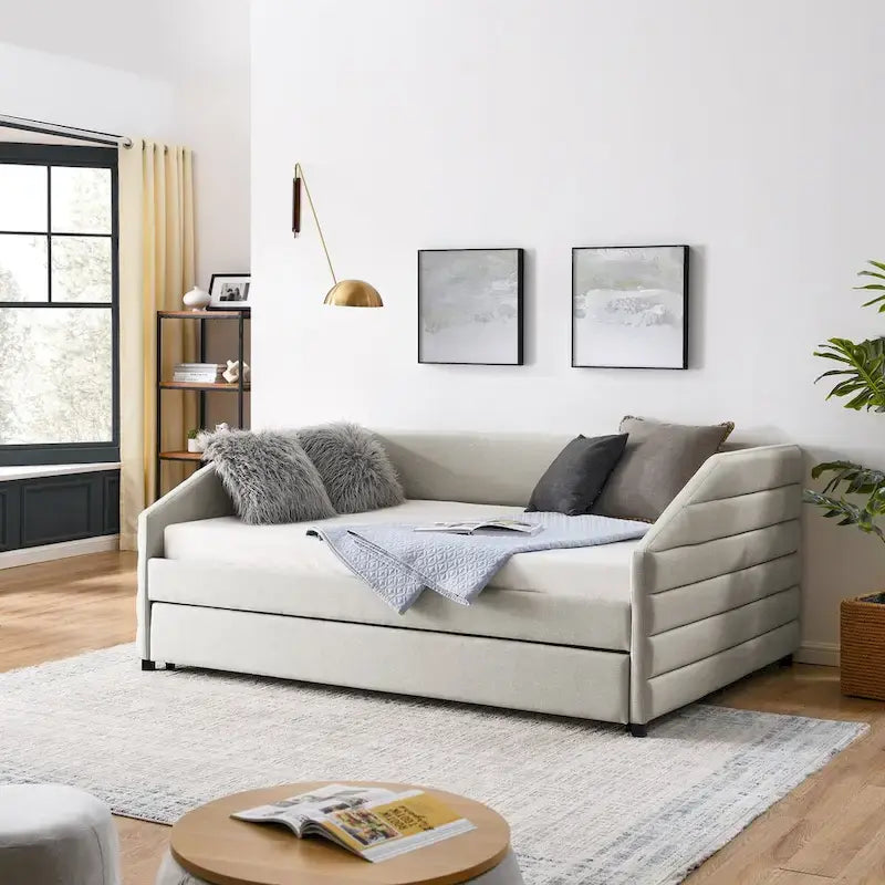 Twin Size Daybed with Two Drawers Upholstered Tufted Sofa Bed