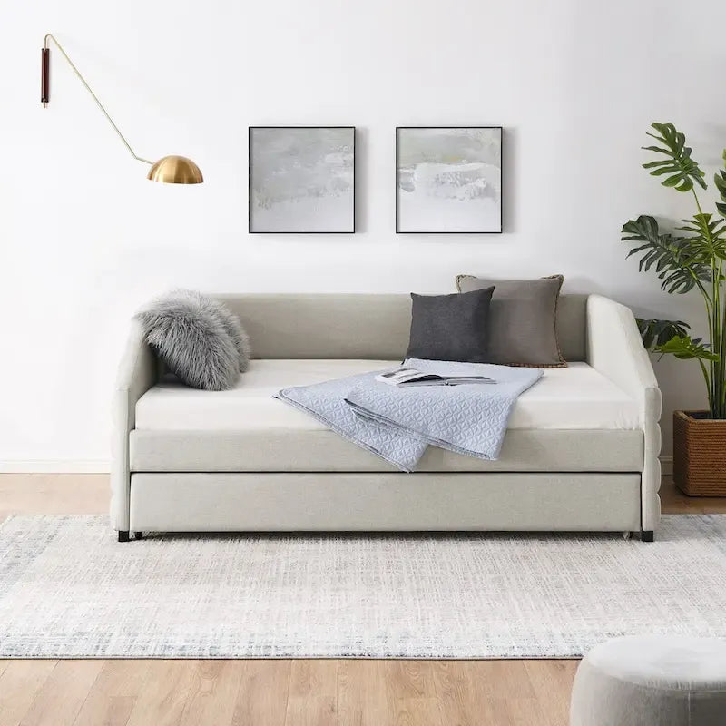 Twin Size Daybed with Two Drawers Upholstered Tufted Sofa Bed