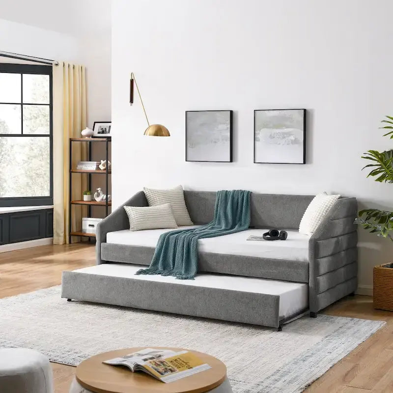 Twin Size Daybed with Two Drawers Upholstered Tufted Sofa Bed