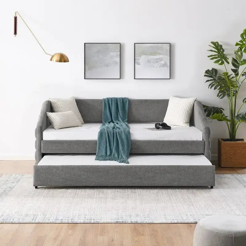 Twin Size Daybed with Two Drawers Upholstered Tufted Sofa Bed