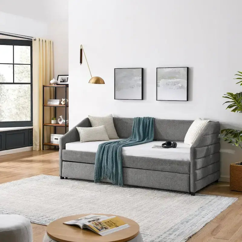 Twin Size Daybed with Two Drawers Upholstered Tufted Sofa Bed