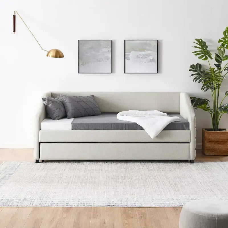 Twin Size Daybed with Two Drawers Upholstered Tufted Sofa Bed