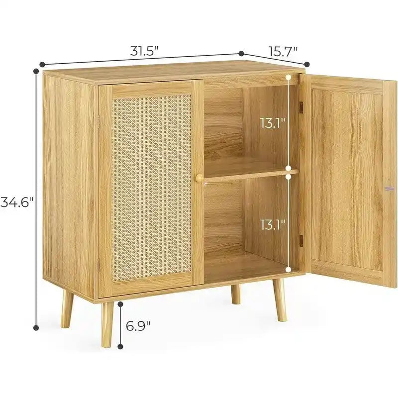 Storage Cabinet with PE Rattan Decor Doors - 15.7D x 31.5W x 34.6H