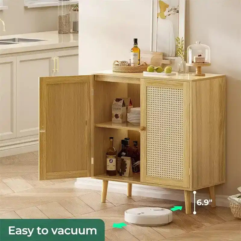 Storage Cabinet with PE Rattan Decor Doors - 15.7D x 31.5W x 34.6H