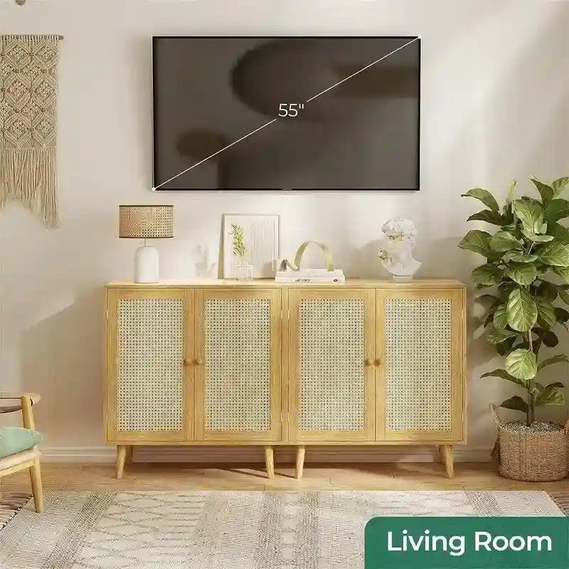 Storage Cabinet with PE Rattan Decor Doors - 15.7D x 31.5W x 34.6H