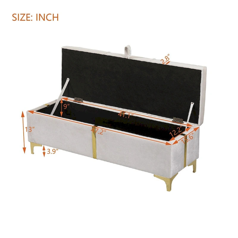 Elegant Upholstered Storage Ottoman,Storage Bench with Metal Legs for Bedroom,Living Room,Fully Assembled Except Legs