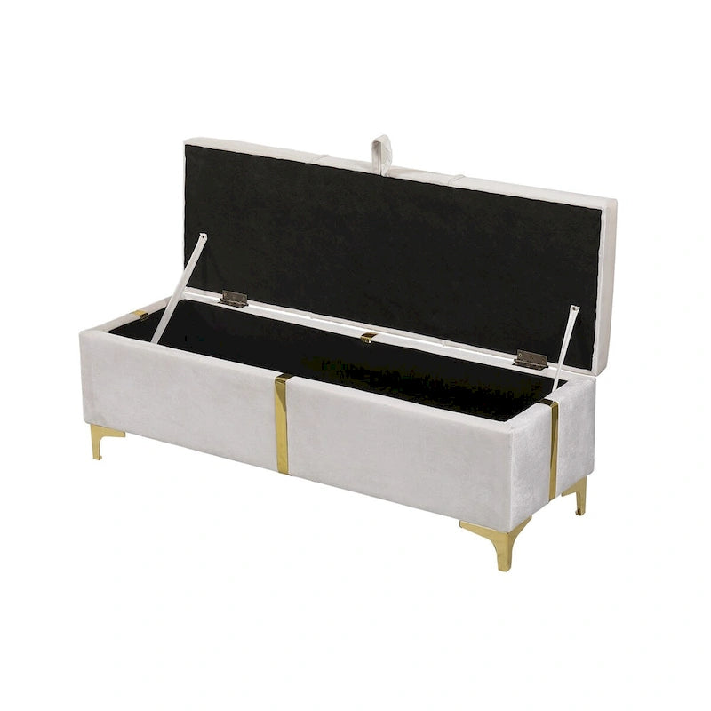 Elegant Upholstered Storage Ottoman,Storage Bench with Metal Legs for Bedroom,Living Room,Fully Assembled Except Legs
