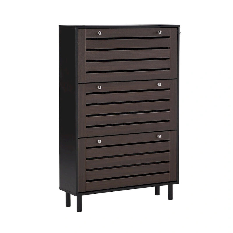 Merax Minimalist Slim Shoe Cabinet with Hanging Hooks, 3 Flip Drawers