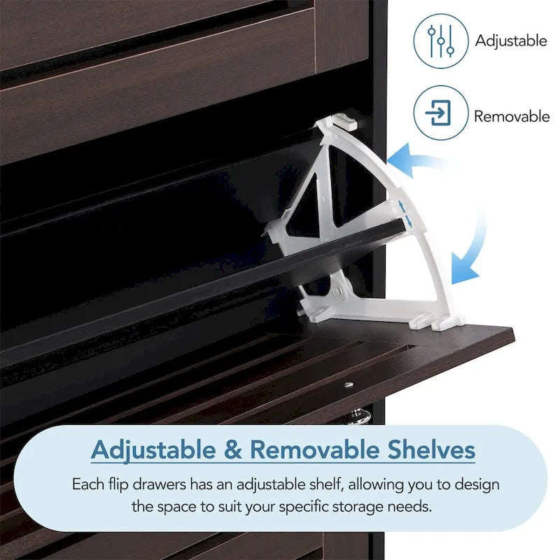 Merax Minimalist Slim Shoe Cabinet with Hanging Hooks, 3 Flip Drawers