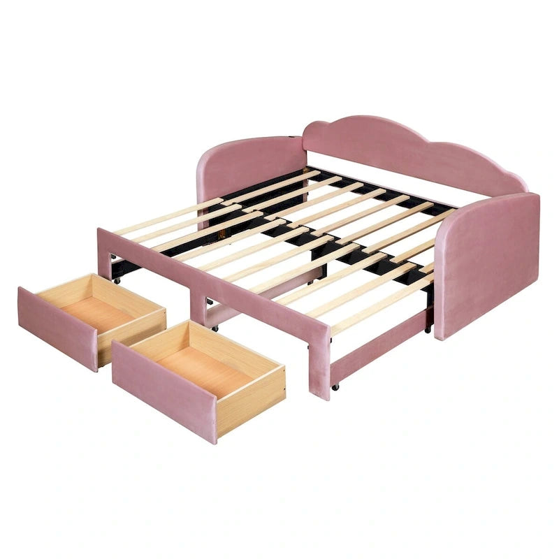 Twin Size Upholstered daybed with Trundle & 2 Drawers