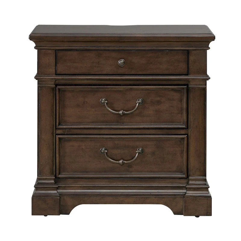Satin Cherry Bedroom Wood Nightstand with Charging Station