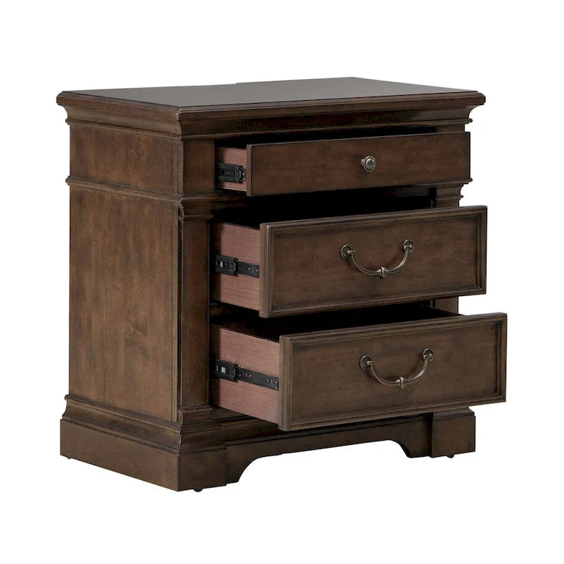 Satin Cherry Bedroom Wood Nightstand with Charging Station