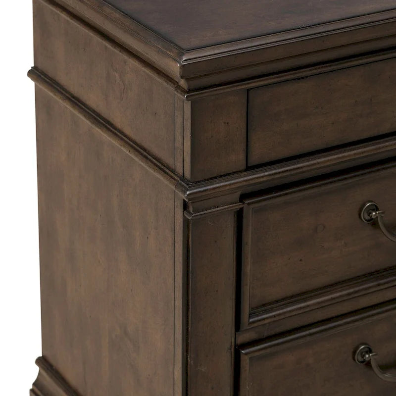 Satin Cherry Bedroom Wood Nightstand with Charging Station