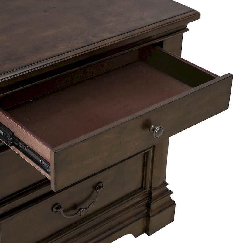 Satin Cherry Bedroom Wood Nightstand with Charging Station