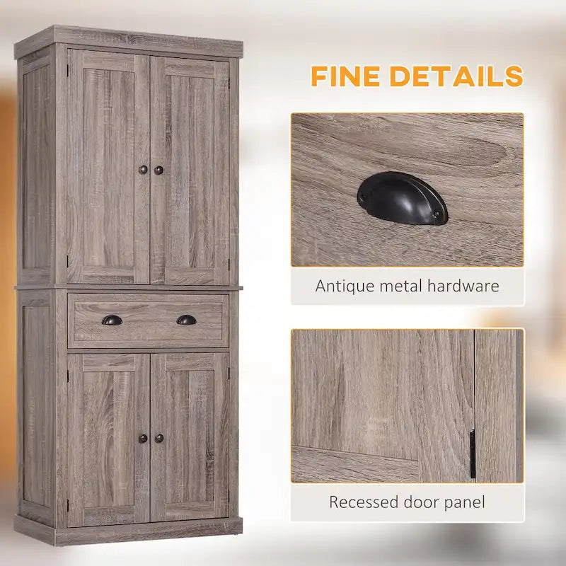 72 Freestanding Kitchen Pantry Cabinet, Tall Storage Cabinet with 2 Door Cupboards, 2 Drawers and Adjustable Shelves