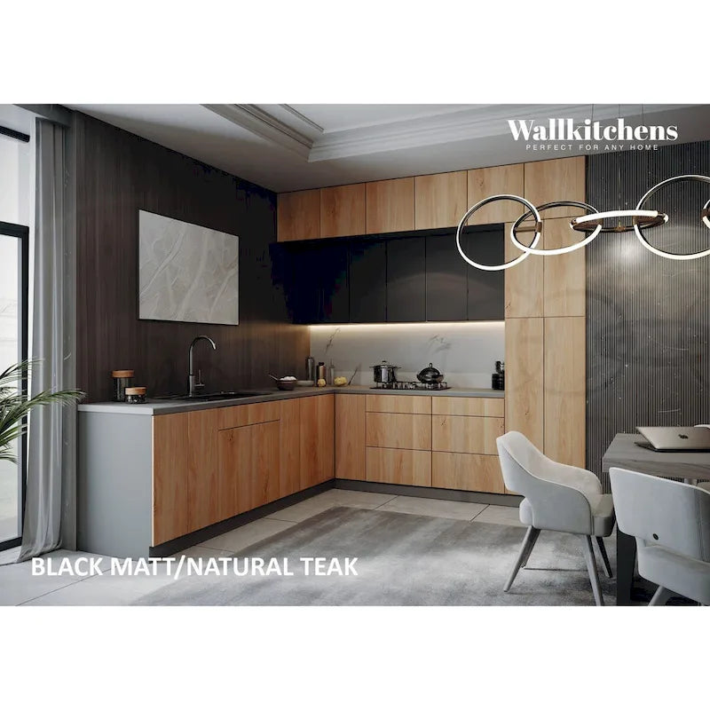 Kitchen Culinary Haven Collection Natural Teak & Black Color Base Size 9Ft Wide - 108x24
