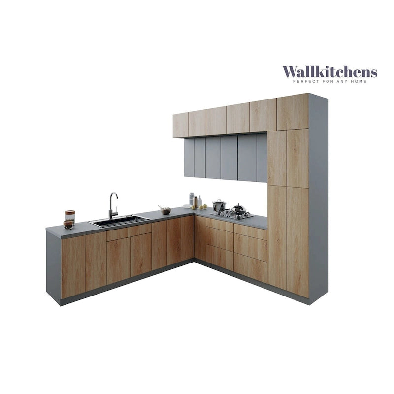 Kitchen Culinary Haven Collection Natural Teak & Black Color Base Size 9Ft Wide - 108x24