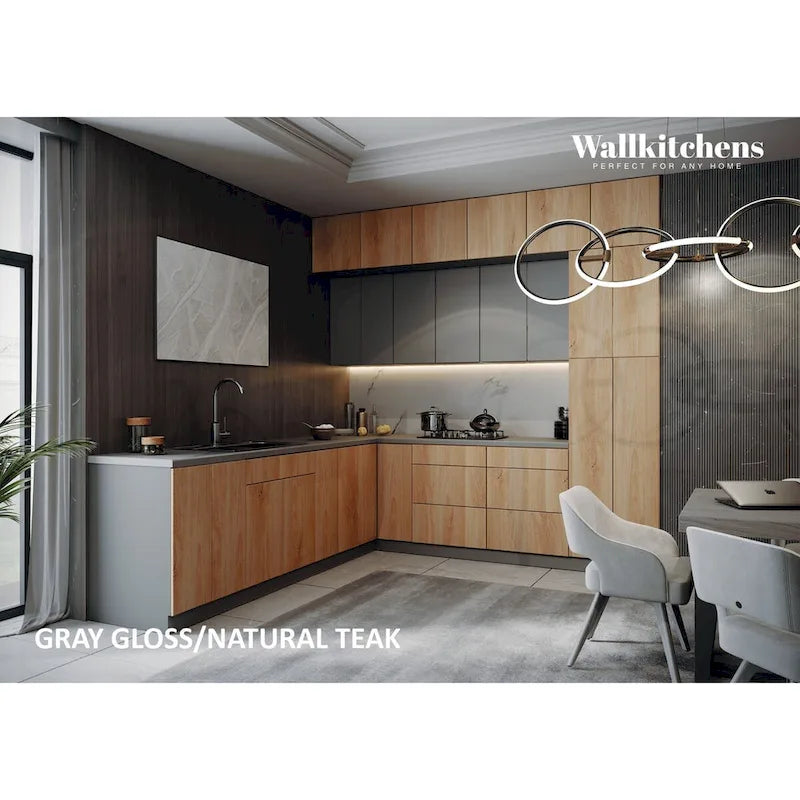 Kitchen Culinary Haven Collection Natural Teak & Black Color Base Size 9Ft Wide - 108x24