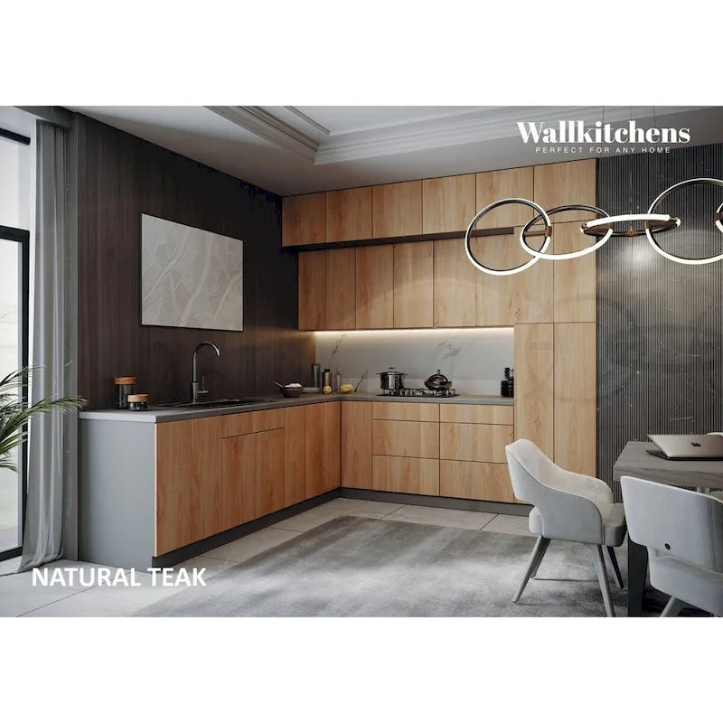 Kitchen Culinary Haven Collection Natural Teak & Black Color Base Size 9Ft Wide - 108x24