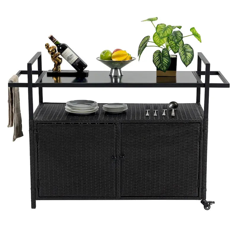 Tengbian mobile tea sailor cart, door storage mobile dining cart, three-level service dining cart, storage cabinet