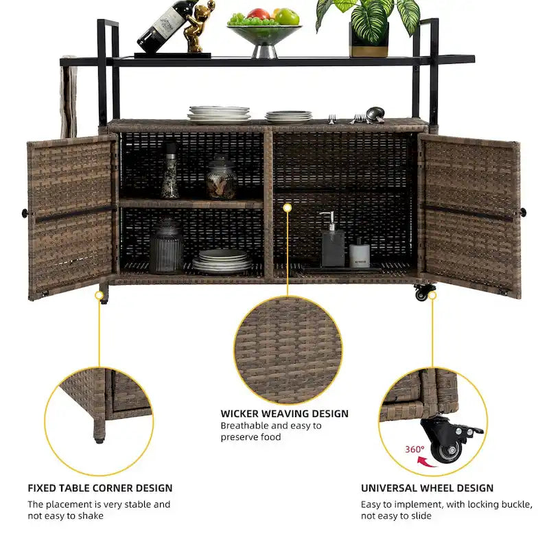 Tengbian mobile tea sailor cart, door storage mobile dining cart, three-level service dining cart, storage cabinet