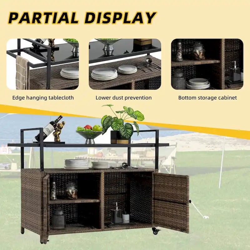 Tengbian mobile tea sailor cart, door storage mobile dining cart, three-level service dining cart, storage cabinet