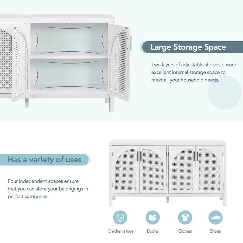Large Storage Space Sideboard with Artificial Rattan Door - N/A