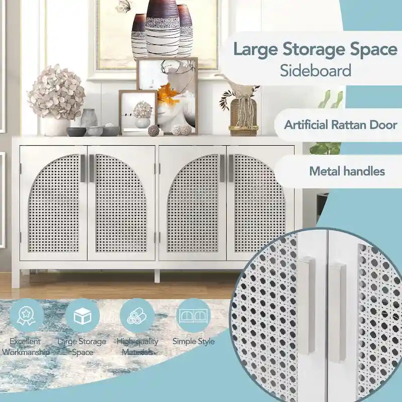 Large Storage Space Sideboard with Artificial Rattan Door - N/A