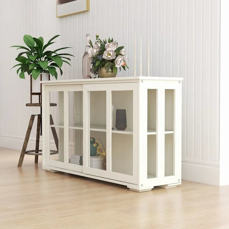 Kitchen Storage Stand Cupboard With Glass Door-White - N/A