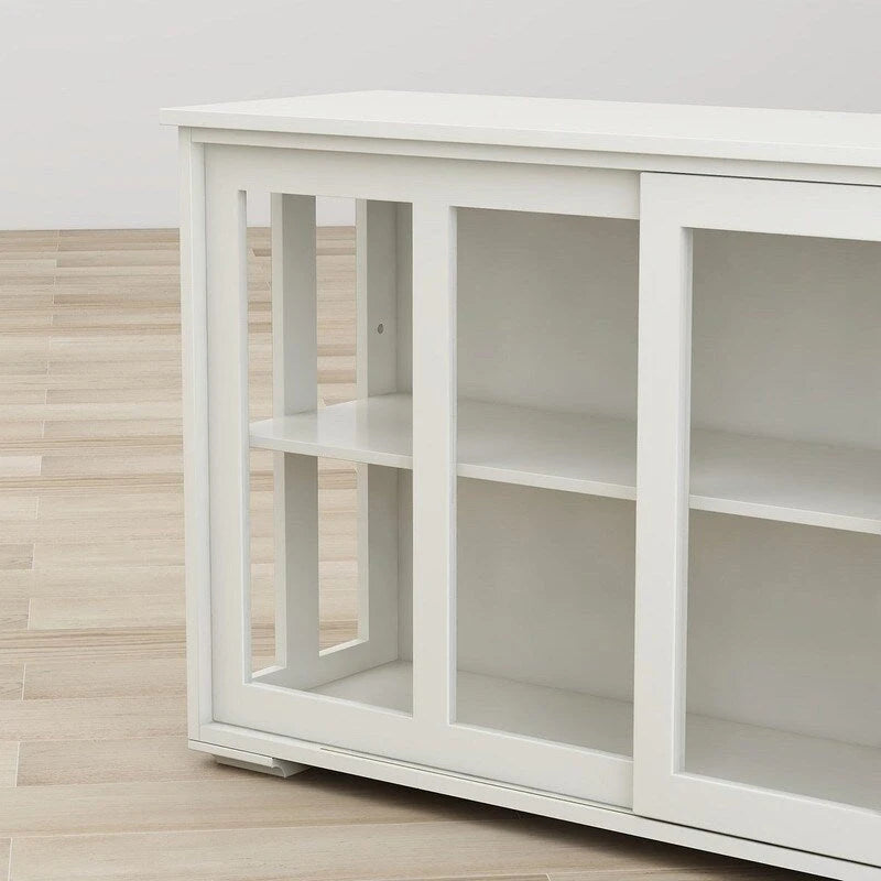 Kitchen Storage Stand Cupboard With Glass Door-White - N/A
