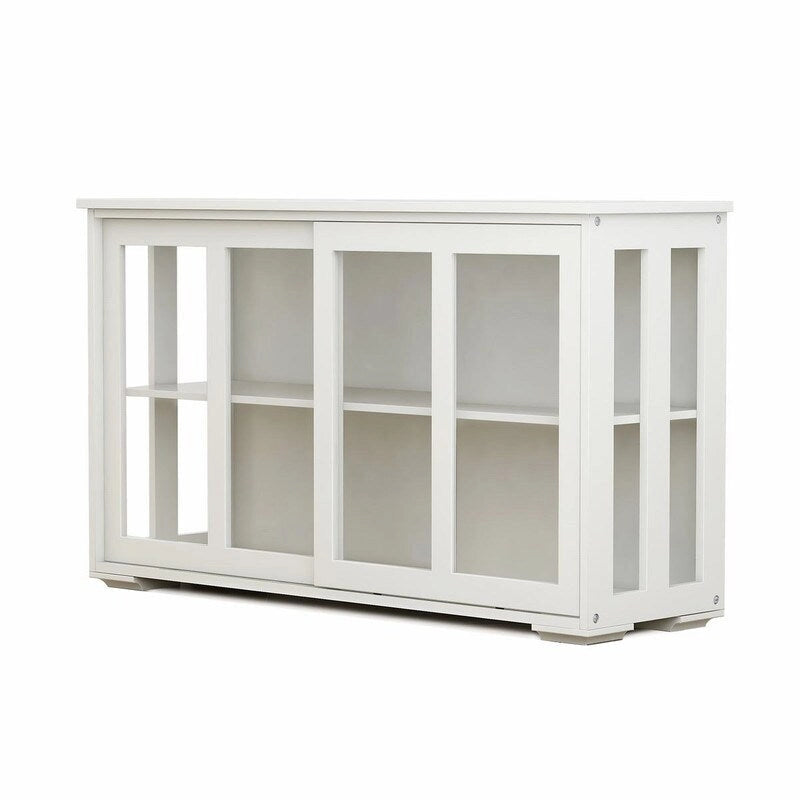 Kitchen Storage Stand Cupboard With Glass Door-White - N/A