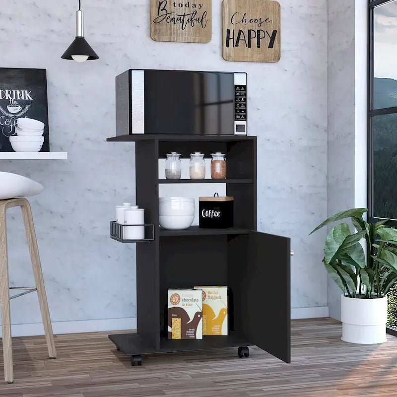 Kitchen Cart Kryot, Single Door Cabinet, Four Casters, White Finish,High quality and durable