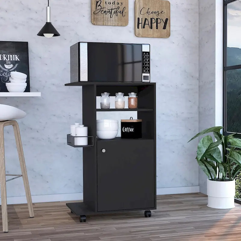 Kitchen Cart Kryot, Single Door Cabinet, Four Casters, White Finish,High quality and durable