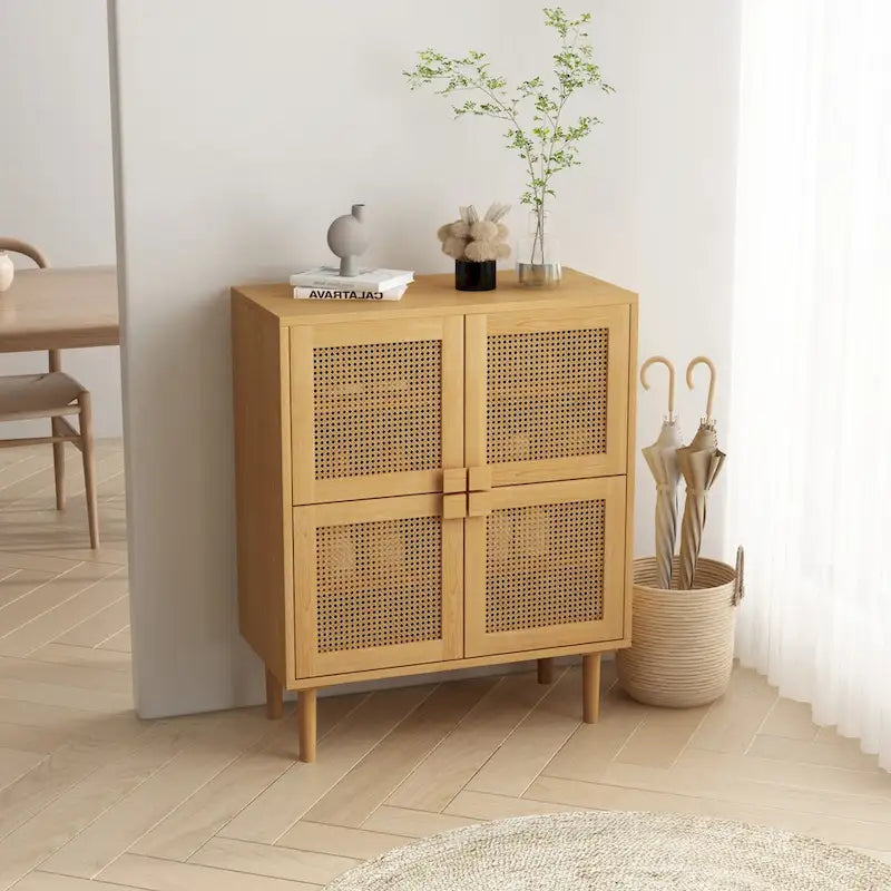 Rattan Mesh Storage Cabinet - N/A